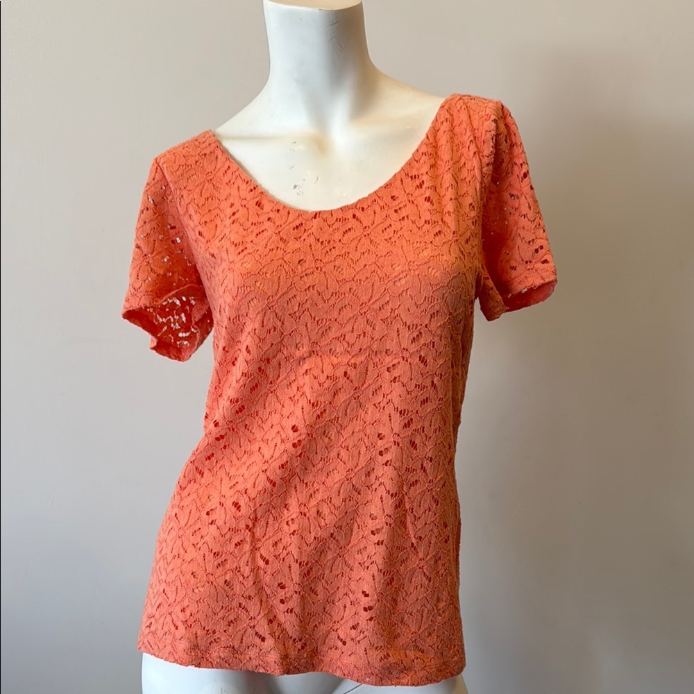 Orange Lace Short Sleeve Tee